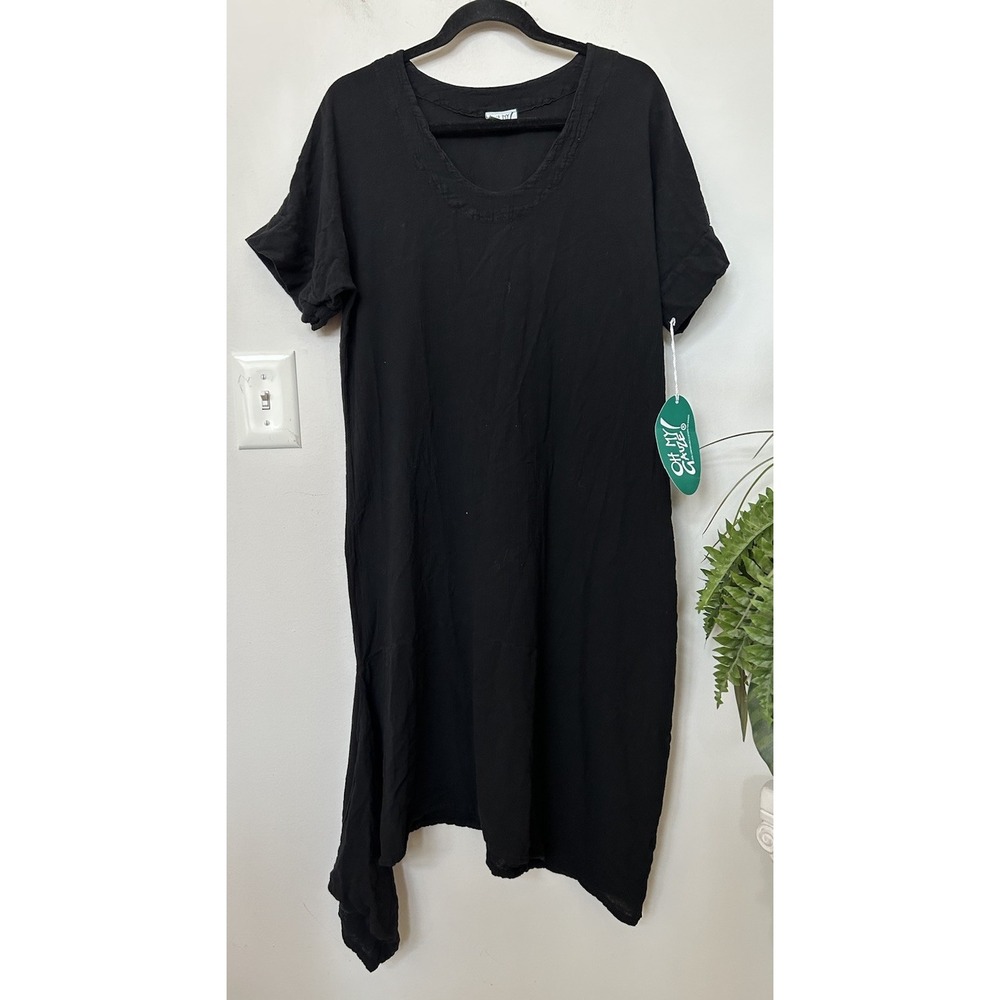NWT Oh My Gauze Black Cotton LA‎ Dress S/M Lagenlook Boho Gauze Asymmetric Midi